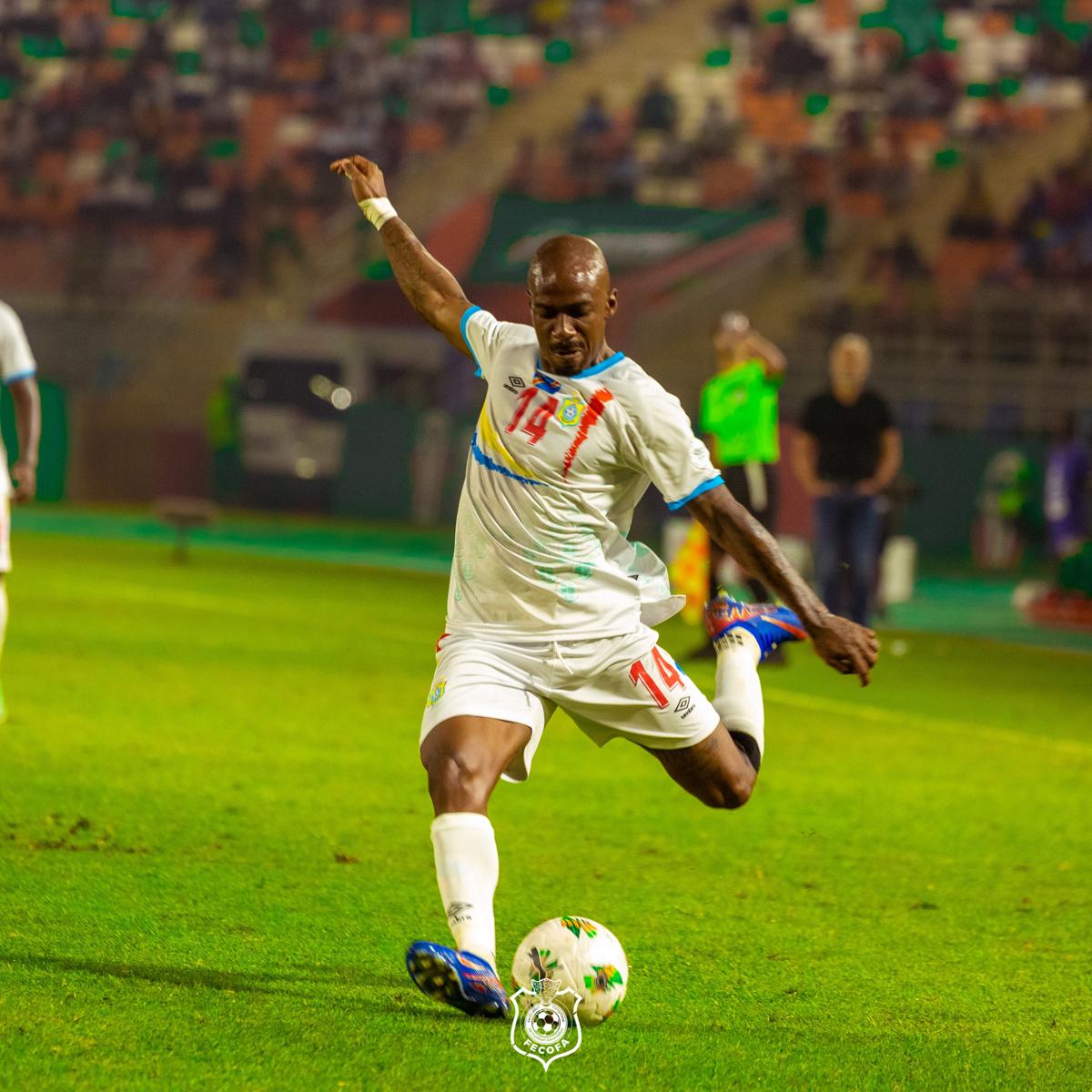 Le joueur congolais Gaël Kakuta lors du dernier match du Groupe F à la CAN 2023 contre la Tanzanie, le 24/01/2024.<br />FECOFA