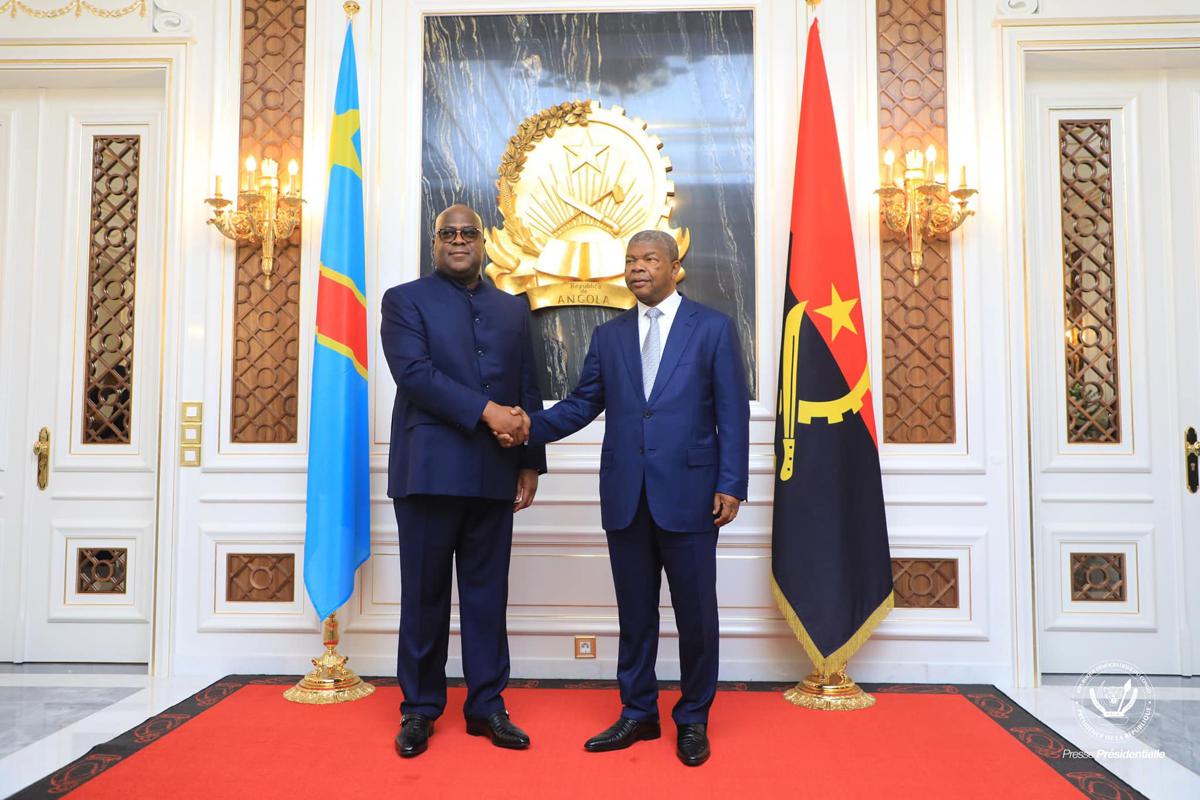Rencontre entre Le président Félix Tshisekedi et son homologue angolais Joao Lourenço mardi 27 février 2024 a Luanda en Angola<br />
<br />Photo/présidence RDC
