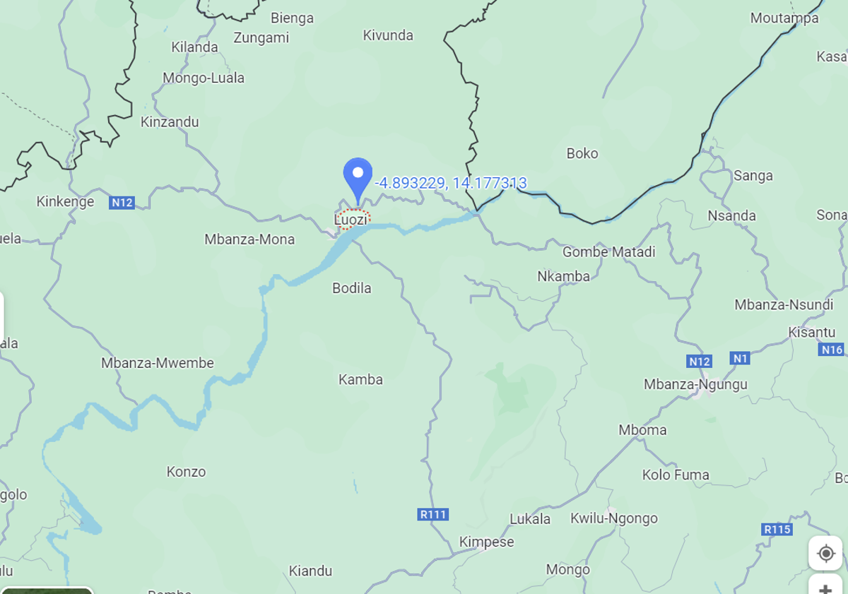 Carte du territoire de Luozi dans le Kongo-Central<br />Google Maps