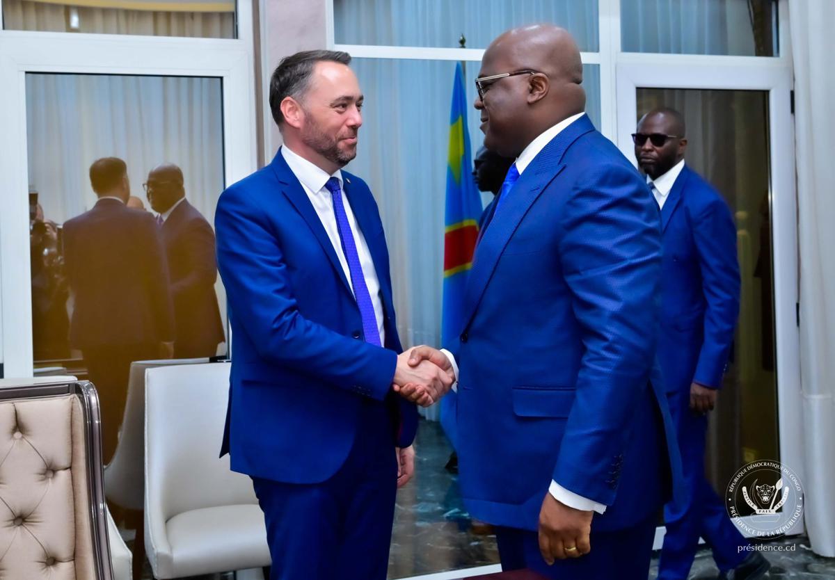 (Photo d'illustration)<br /> Le vice-Premier ministre et ministre belge des Affaires étrangères et de la Coopération, Maxime Prévot, échange avec le Président Félix Tshisekedi le 28/04/2025 à Kinshasa.<br />Présidence RDC 20250429004339774420_GppmLYtXYAAjzOV.jpg?imgmax=1200