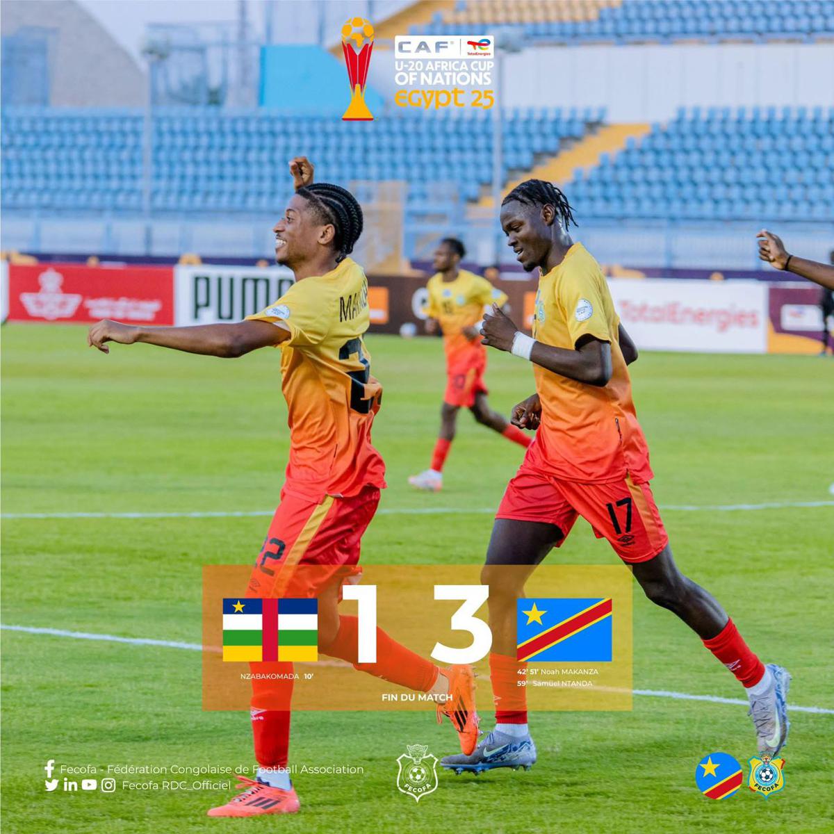Affiche indiquant le score après match RCA contre RDC de la coupe d'Afrique U20<br />Ph/ FECOFA 20250505192017079706_IMG-20250505-WA0035.jpg?imgmax=1200