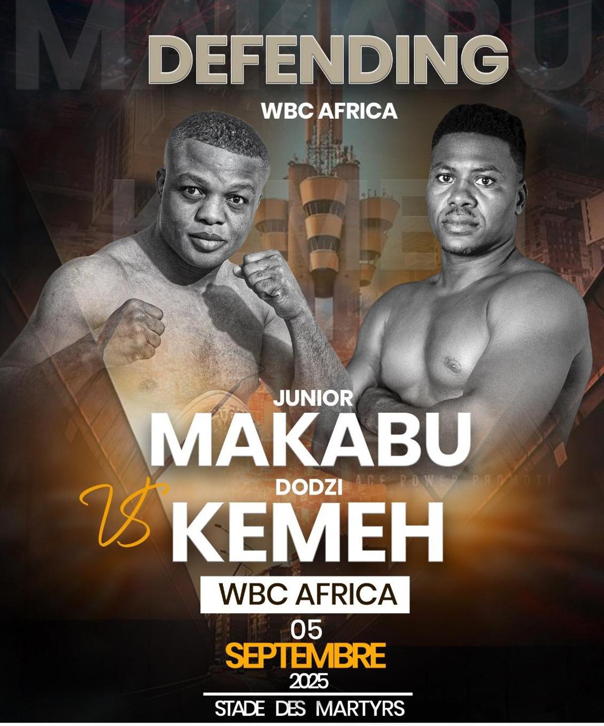 L'affiche du combat de boxe entre le Congolais Junior Ilunga Makabu défendra, ce vendredi 5 septembre, sa ceinture WBC Afrique face au Ghanéen Dodzi Kemeh, au stade des Martyrs de Kinshasa.<br />Photo/Team Junior Makabu 20250901112920486549_Makabu_Ilunga.jpg?imgmax=1200