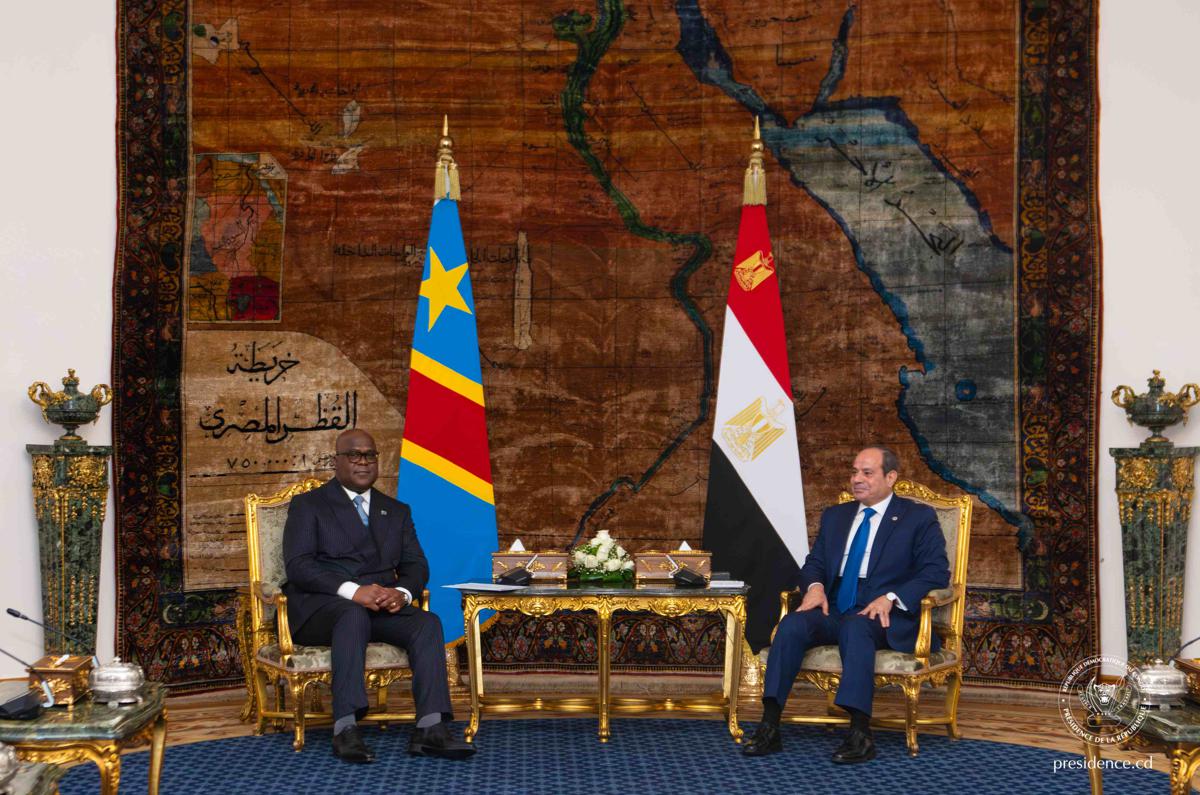 Echange entre le Président Félix Antoine Tshisekedi et son homologue égyptien Abdel Fattah al-Sissi, le 31/10/2025.<br />Présidence RDC 20251101200402492261_cellcom-prcd-egypte-compressed.jpg?imgmax=1200