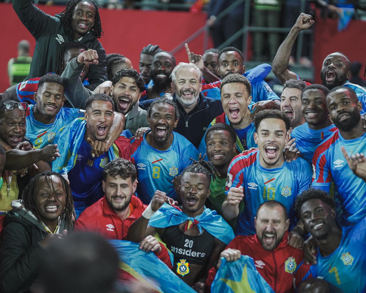 La joie des Léopards de la RDC après leur victoire face aux Super Eagles du Nigeria, le 16/11/2025 à Rabat au Maroc. <br />FECOFA