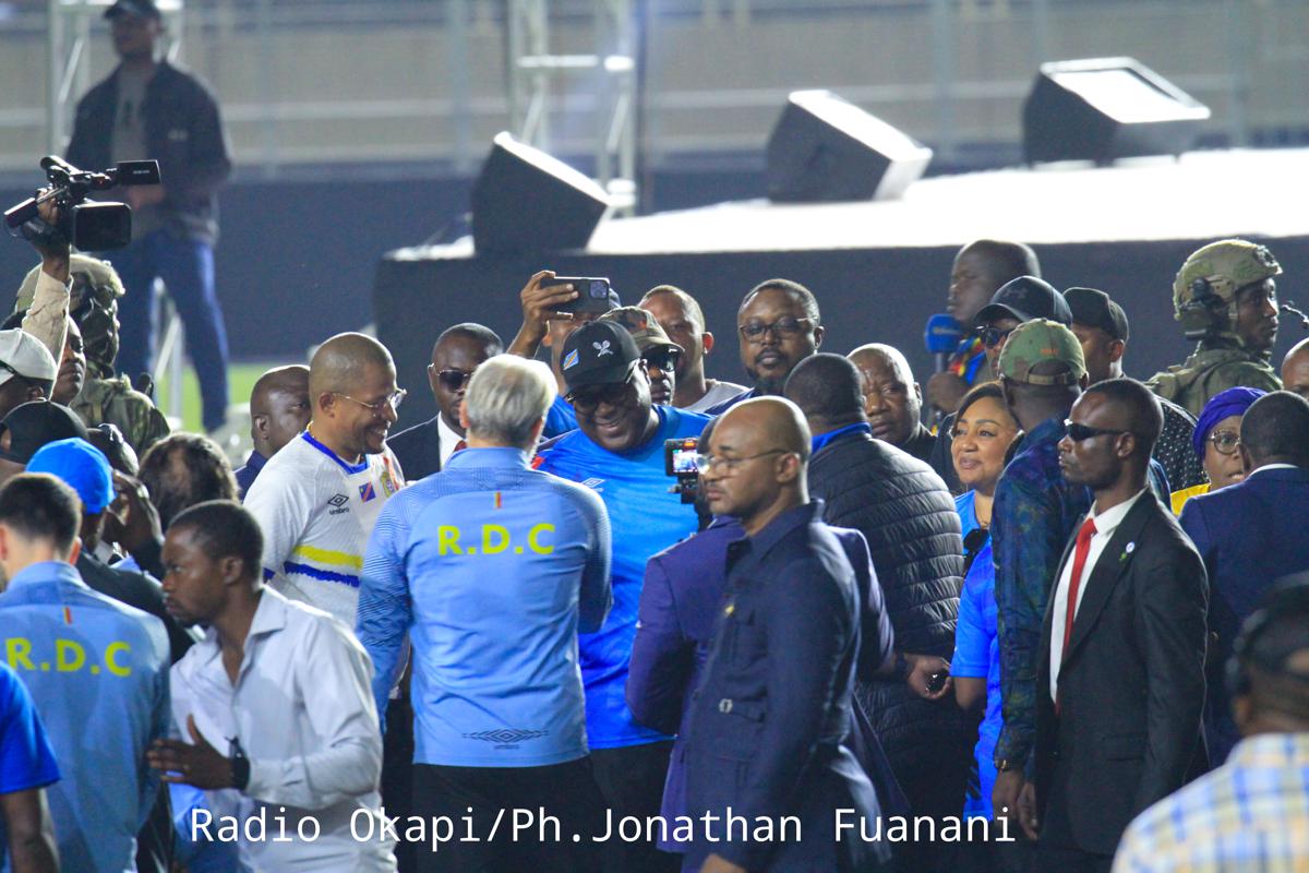 Le Président Felix Tshisekedi accompagné de la première dame lors de l'accueil des Léopards après leur qualification aux barrages africains. Novembre 2025<br />Radio Okapi/Ph. Jonathan Fuanani