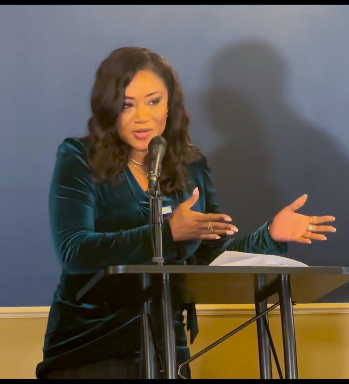 Tina Salama, Porte parole du président de la République lors de la conférence de presse avant signature de l'accord de Washington. Le 3 décembre 2025<br />Radio Okapi/Ph. Alain Irung 20251204144527918299_IMG-20251204-WA0029.jpg?imgmax=1200