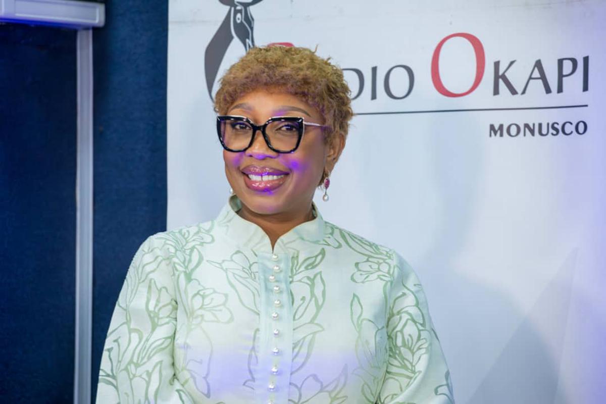 Madame Céleste Mukuna, Présidente de Kemesha Charity, après l'émission OkapiService. Jeudi 04 décembre 2024<br />Radio Okapi/Ph. Glody Tutonda