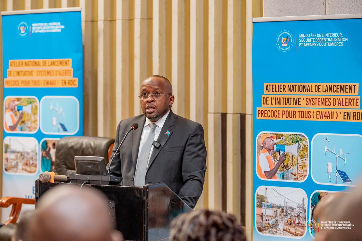 Le vice-Premier ministre de l'Intérieur, Jacaquemain Shabani, mercredi 28 janvier à Kinshasa, lors du lancement de l’atelier national consacré à l’initiative « Système d’Alerte Précoce pour Tous » (EW4All).<br />Photo/Cellcom vice-Primature de l'Intérieur. 20260129095428703789_Shabani.jpg?imgmax=1200