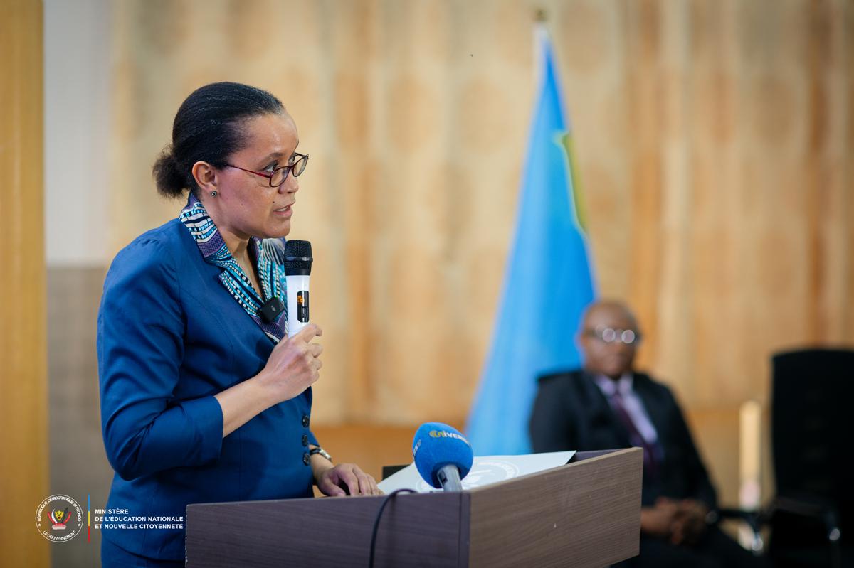 La ministre d'Etat en charge de l'Education nationale, Raïssa Malu, jeudi 29 janvier 2026, lors du lancement du processus de digitalisation de contrôle des enseignants de la RDC.<br />Photo/Cellcom ministère de l'Education.