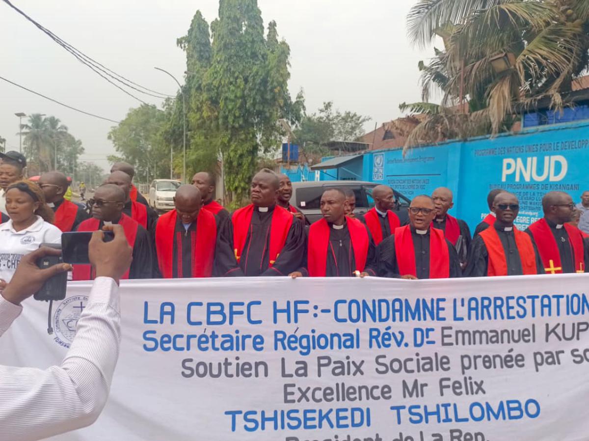 Les fidèles protestants manifestent à Kisangani contre l'arrestation de trois pasteurs, 30 janvier 2026<br />Jacques Mukonkole, Radio Okapi