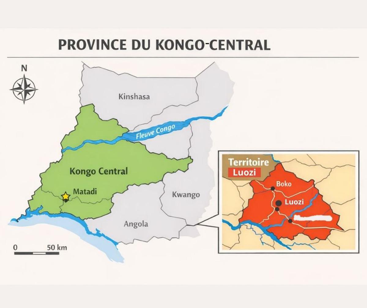 En vert sur la carte de la RDC, la province du Kongo-Central<br />Radio Okapi
