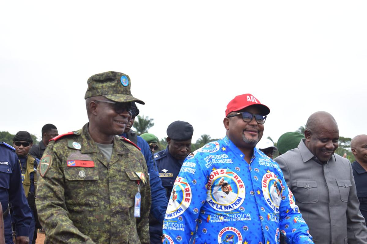 Aimé Boji Sangara, président de l'Assemblée nationale accueilli à Beni par le gouverneur militaire du Nord-Kivu, le général Evariste Kakule Somo, le 19 fevrier 2026.<br />Radio Okapi/Marc Maro Fimbo