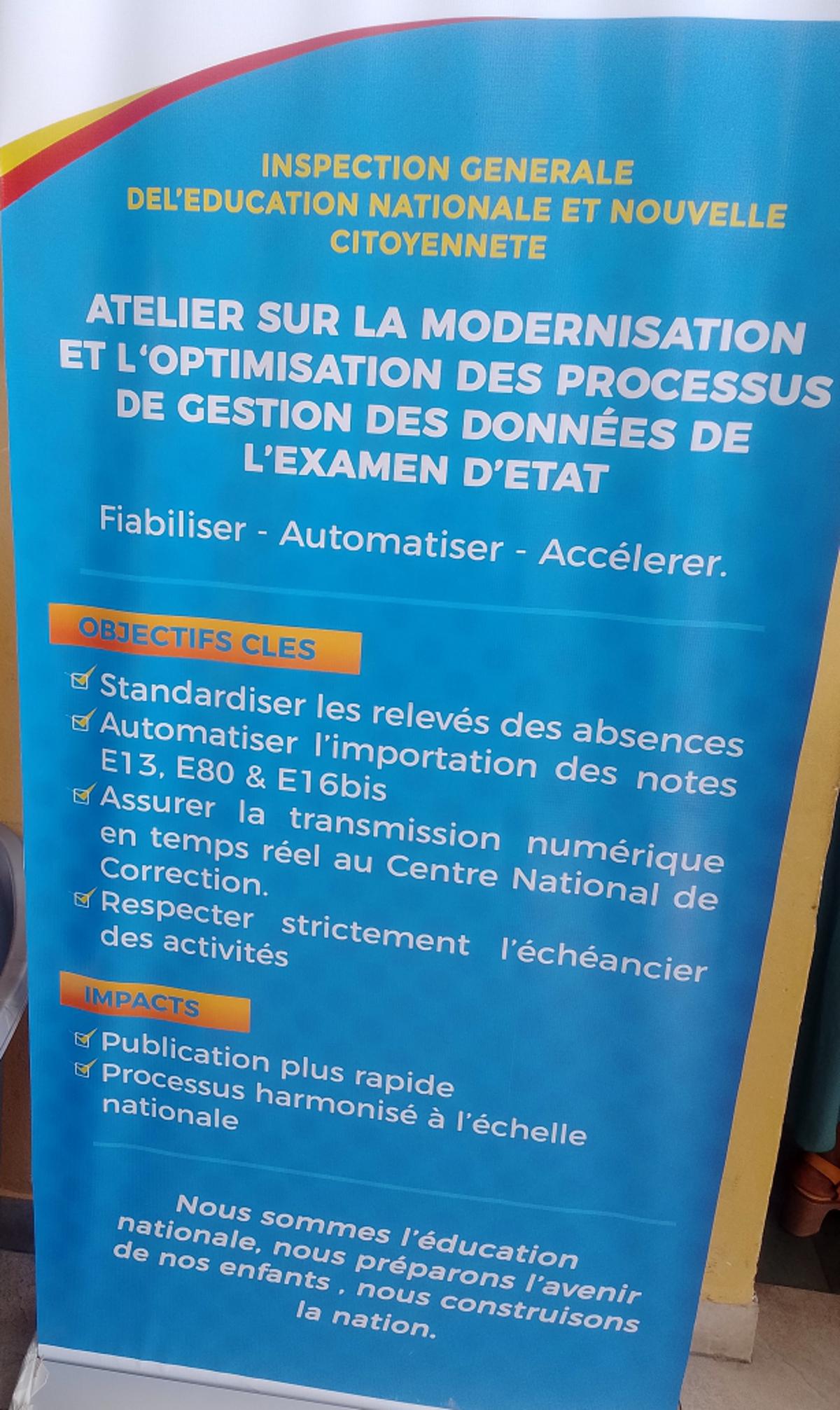 Enseigne sur l'atelier sur la digitalisation de la gestion de l'Examen d'Etat qui se tiennent du 23 au 26 février 2026, à Kinshasa.<br />Radio Okapi/Ph. Blaise Ndongala M.