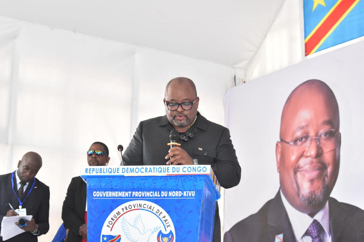 Aimé Boji Sangara, président de l'Assemblée nationale, lance les travaux du forum provincial sur la problématique ADF. 23 février 2026.<br />Ph Radio Okapi/Ph. Marc Maro Fimbo