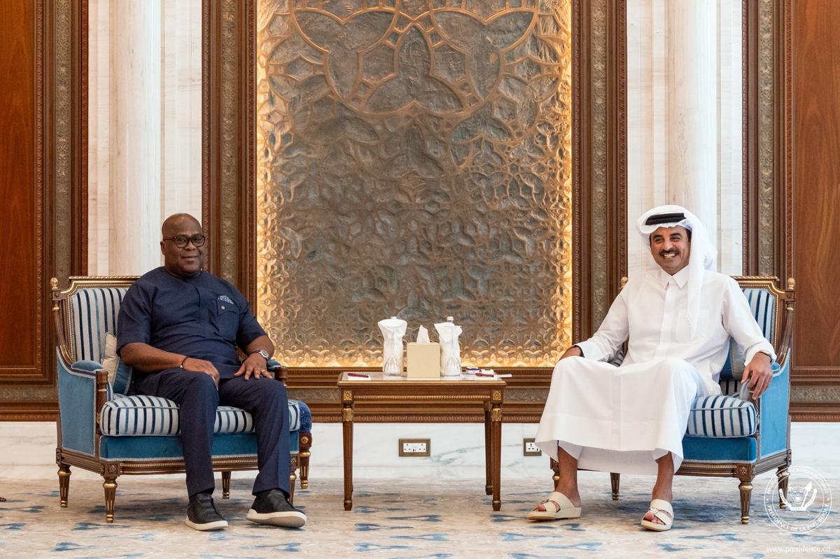 Le Président de la République, Félix Tshisekedi Tshilombo, et Son Altesse Cheikh Tamim bin Hamad Al Thani, Émir de l’État du Qatar, ont échangé jeudi 2 avril 2026 à Doha. <br />Photo/Cellcom Présidence de la République. 20260403080034377537_Qatar.jpg?imgmax=1200