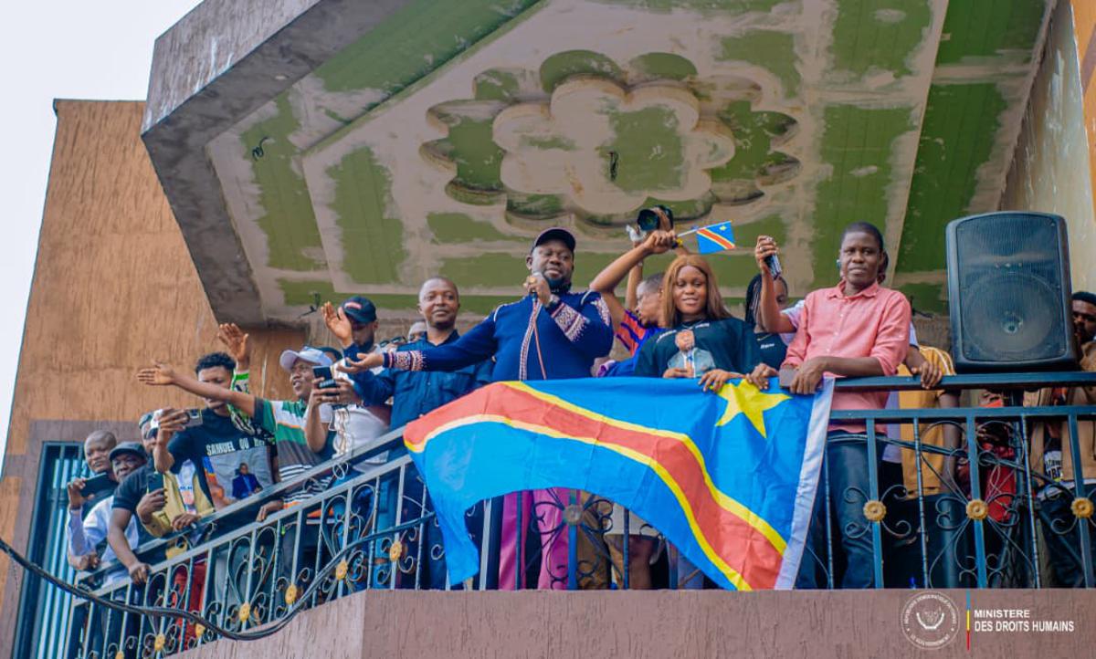 Le ministre des Droits humains, Samuel Mbemba, mercredi 1er avril 2026 à Kinshasa, lors de la célébration de la qualification des Léopards à la Coupe du Monde 2026<br />Photo/Cellcom ministère des DH 20260403164231362973_Mbemba.jpg?imgmax=1200