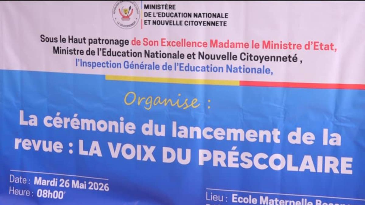 La banderole sur le lancement de la revue La voix du prescolaire.<br />Photo/Droits Tiers.