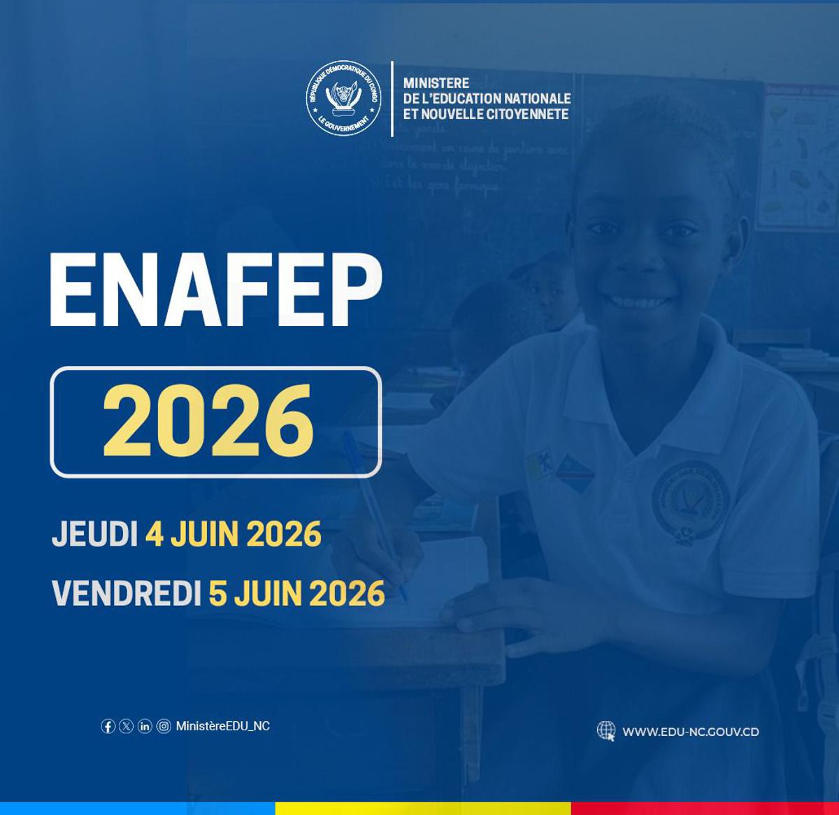 Enseigne du ministère de l'Education sur la tenue de l'ENAFEP en RDC.<br />Photo/Droits Tiers.