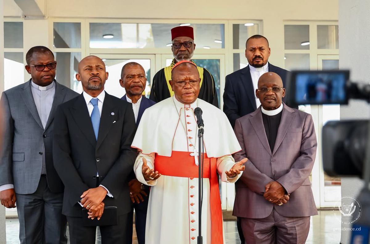 Vue de la rentre le Président Félix Tshisekedi et des chefs des confessions religieuses, vendredi 17 juillet 2026 au Palais de la nation à Kinshasa.<br />Photo PrésidenceRDC