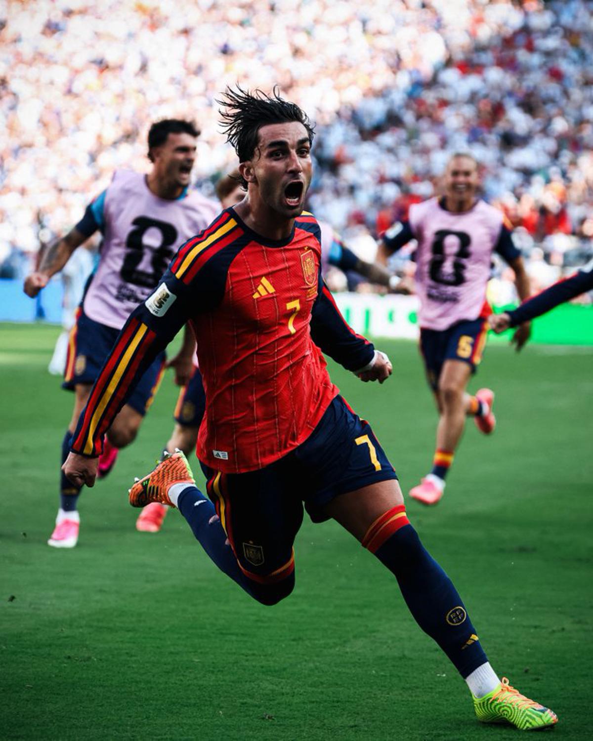 La joie d’un joueur espagnol, après la victoire de son pays sur l’Argentine lors de la finale du Mondial FIFA 2026, dimanche 19 juillet 2026 à New York (USA).</p>
<p><br />Photo FIFA