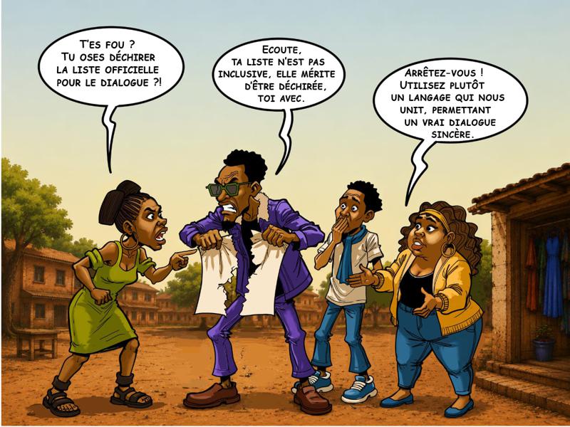 Caricature sur le dialogue inclusif.<br />
<br />Copyright la benevolencija