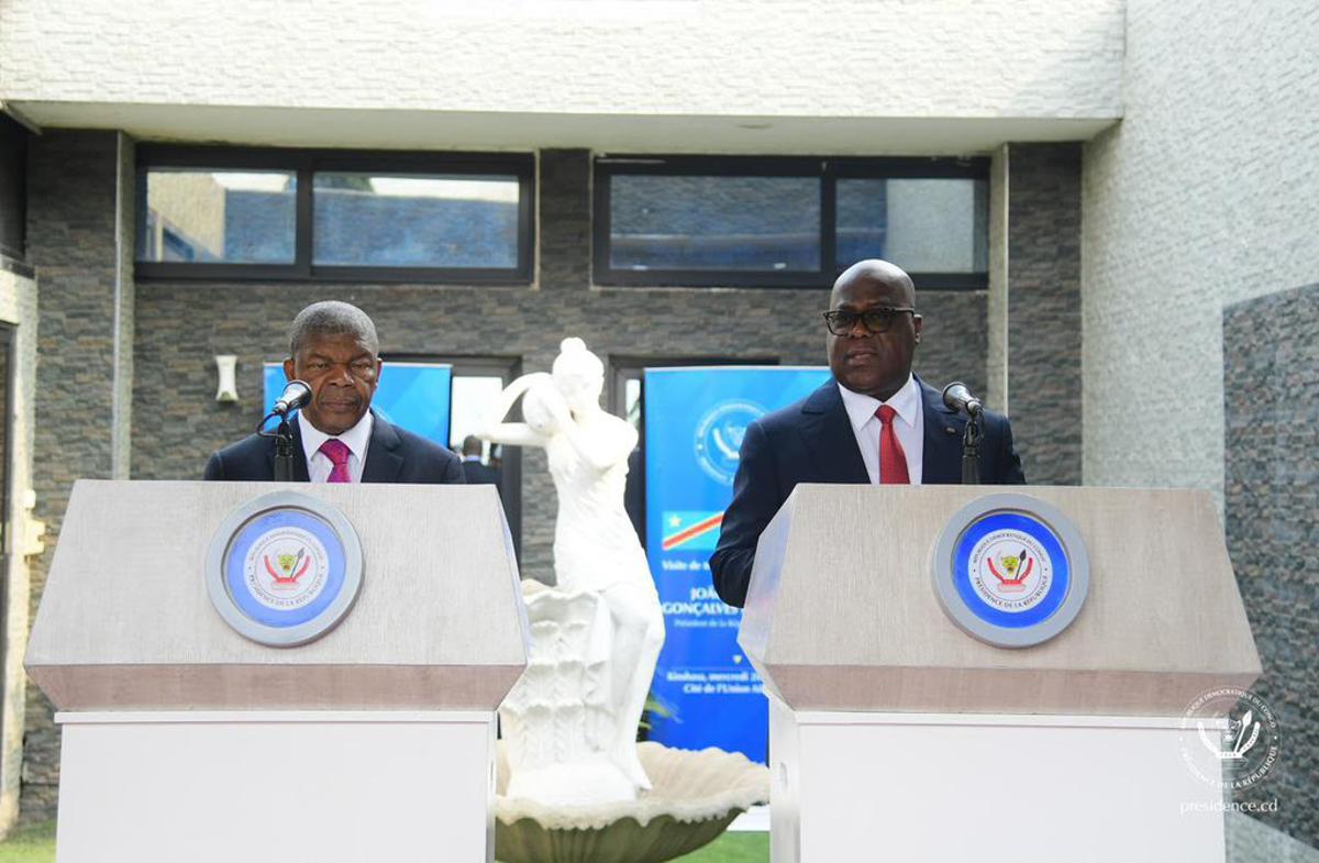 Les présidents de la RDC et de l’Angola, Félix Tshisekedi et João Lourenço, mercredi 26 août à Kinshasa<br />Celcom Présidence
